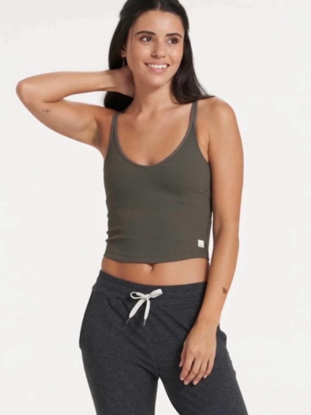 Vuori Ribbed Crop Tank Top - Oregano